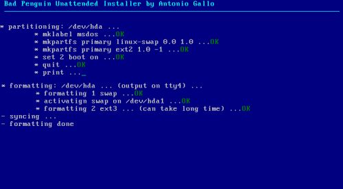 partition and formatting screen