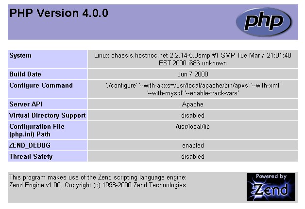 [Esempio di output della funzione phpinfo()